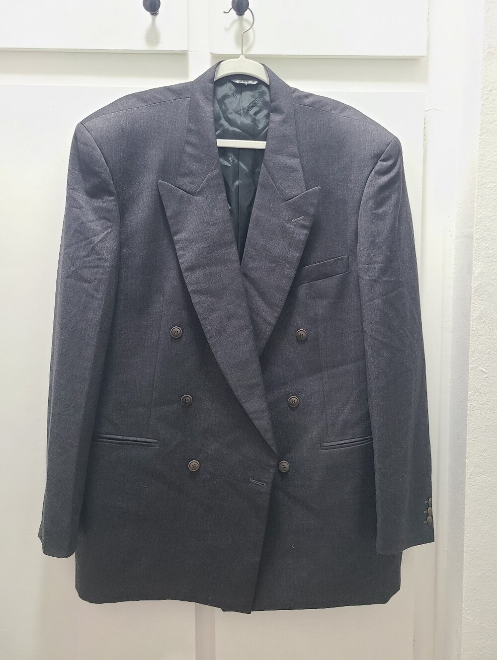 Vtg 80s Bernini Couture Double Breasted Blazer Charcoal Gray Men XL Italy Made